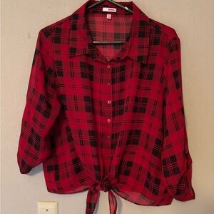 BONGO Vibrant Red and Black Checkered Button-Up Shirt
